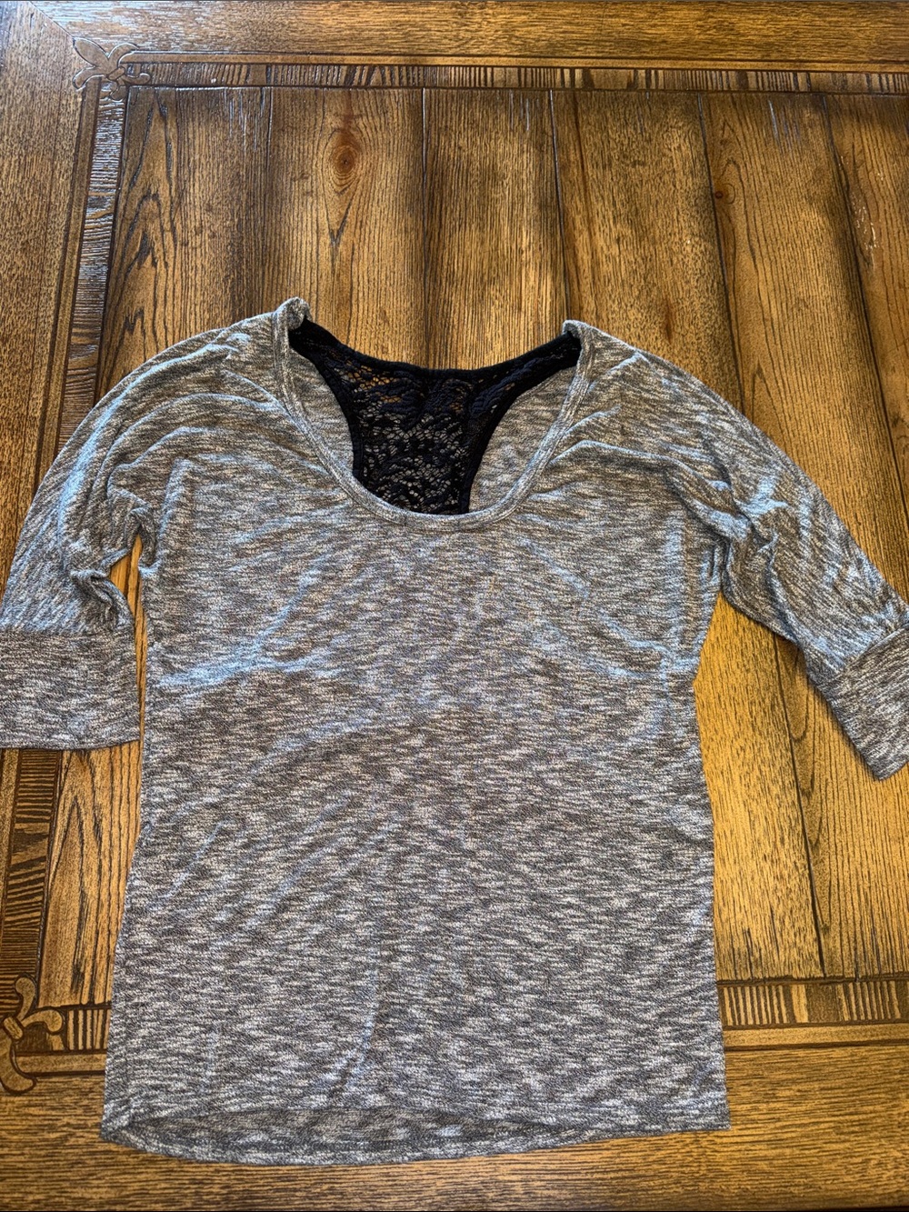 Market & Spruce Gray Knit Top with Black Lace Back
